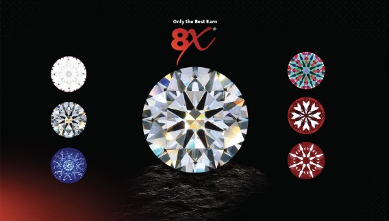Only the best earn 8X: a round diamond with its eight light and symmetry images